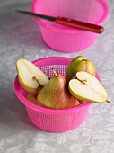 Pears in a strainer