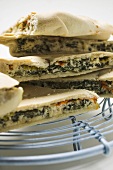 Pieces of spinach, ricotta and pepper pie