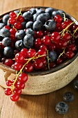 Small bowl of blueberries and redcurrants