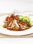 Roast chicken breast with mushrooms and bacon