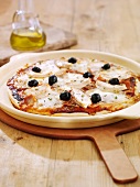 Pizza with mozzarella and olives