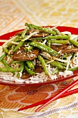 Beef with green beans on rice