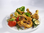 Grilled chicken legs and vegetables