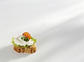 Slice of baguette with salad and soft cheese