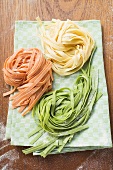 Green, red and white ribbon pasta