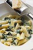 Rigatoni with spinach and cream sauce