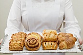 Assorted Danish pastries on a silver tray