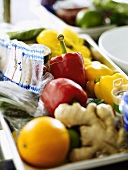 Various ingredients in a large container for commercial kitchen