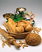 Assorted types of bread in a bread basket