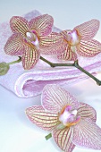 Pink orchids with towel