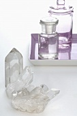 Quartz crystals and apothecary bottles