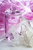 Quartz crystals and glass jar