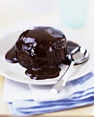 Chocolate pudding with chocolate sauce