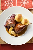 Duck with red cabbage and potato dumplings for Christmas