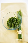 Fresh chives, a bunch and chopped