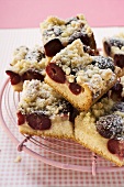 Cherry crumble cake, cut into pieces
