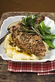 Spicy pork chop on mashed potato