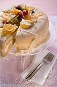 Marzipan-covered cake with candied fruit