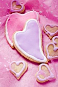 Iced, heart-shaped biscuits for Valentine's Day