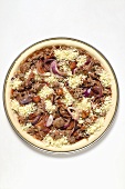Mince and onion pizza with cheese (unbaked)