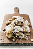 Stollen pieces on chopping board