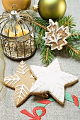 Gingerbread stars and gingerbread leaf with icing