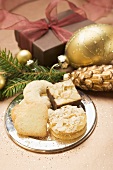 Assorted Christmas biscuits on silver plate