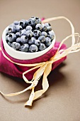 Blueberries in white bowl to give as a gift