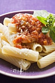 Rigatoni with tomato sauce (close-up)