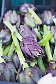 Fresh artichokes in crate