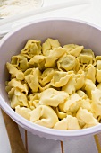 Tortellini in white bowl