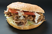 Döner kebab with onions, tomatoes and yoghurt sauce