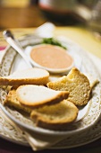 Toasted bread with fish and cheese spread
