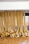 Making home-made ribbon pasta with pasta maker