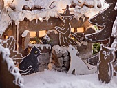 Gingerbread house with gingerbread witch & animals (detail)