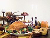 Thanksgiving buffet with stuffed turkey (USA)