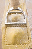 Cutting out home-made ravioli