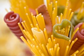 Spaghetti and coloured pasta (detail)