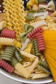 Various types of coloured pasta