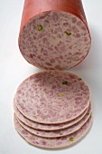 Bierschinken (ham sausage) with slices cut