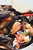 Mussels with vegetables and lemon (detail)