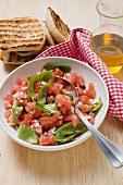 Tomato salsa with basil, grilled white bread, olive oil