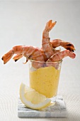 Tiger prawns with dip in glass