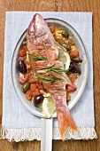 Fried red mullet on Mediterranean vegetables