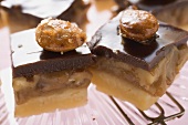 Chocolate toffee shortbread with walnut toffee and almonds