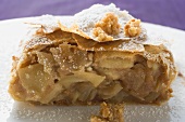 Piece of apple strudel with icing sugar