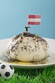 Yeast dumpling with Austrian flag, football figures & football