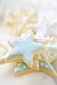 Star biscuits with blue and white icing