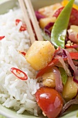 Fried vegetables with pineapple and rice (Asia)