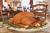 Roast turkey with apples and herbs for Christmas